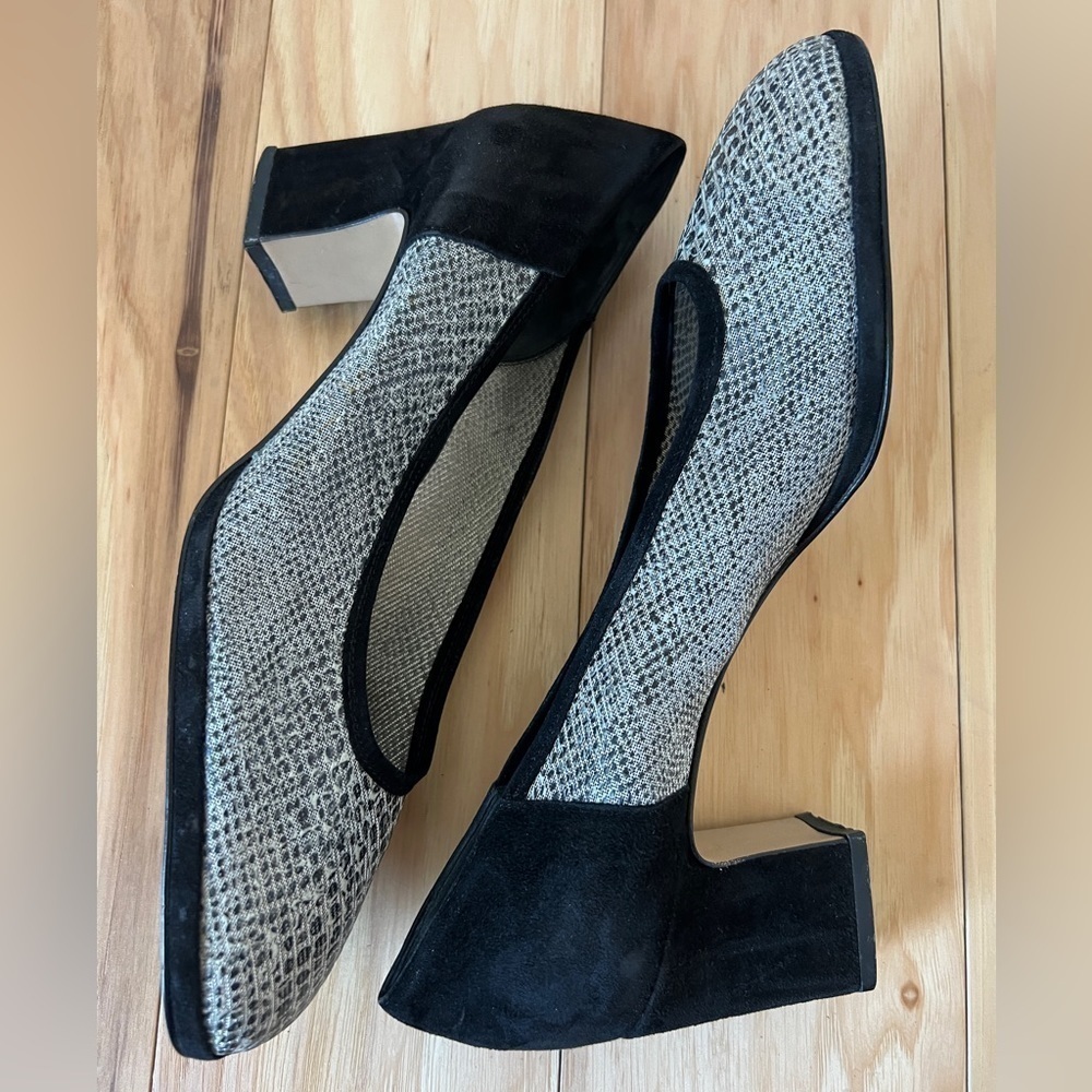 Amalfi Italy Unique Black Suede & Silver Reptile Mesh Pumps Women’s Size 8 AA - Picture 6 of 9